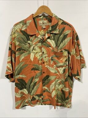 Men's 100% silk Orange Tropical Camp Shirt